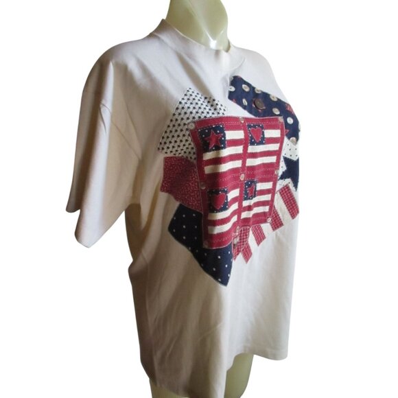 Vintage Women's T-shirt Large Single Stitch Cottage Core American Patchwork USA - Picture 2 of 8